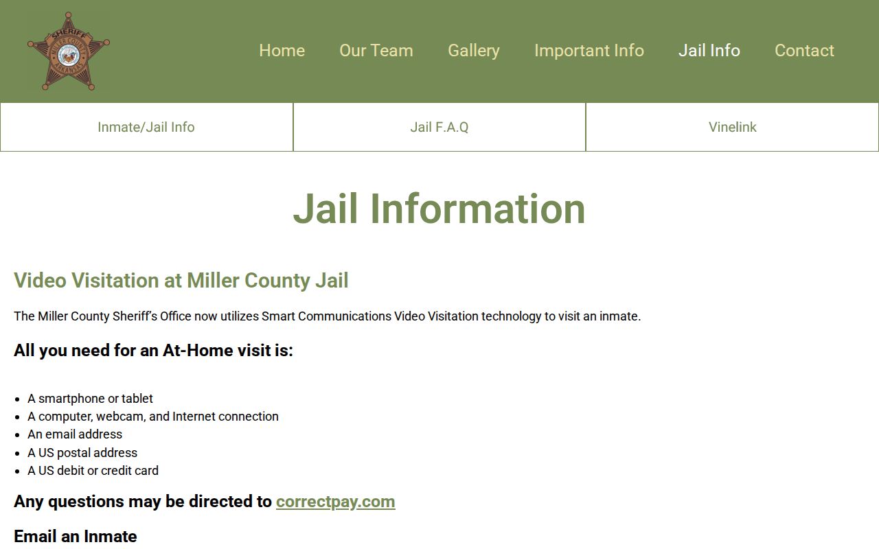 Miller County detention contact for arrest warrant bond and court-date questions