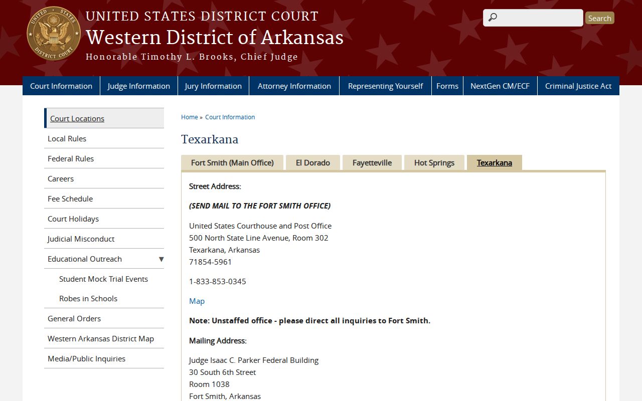 Official federal Texarkana division page for separate federal warrant questions